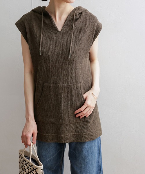 URBAN RESEARCH DOORS（アーバンリサーチドアーズ）の「『セットアップ対応』ヘリンボーン柄カットパーカー（パーカー・レディース・ブラウン/ナチュラル・MEDIUM）」の8枚目の写真