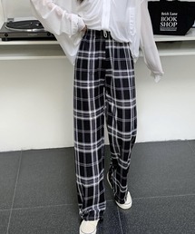 レディース チェック柄ウエストゴムワイドパンツ