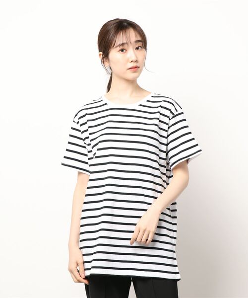 B.I.D.（ビーアイディー）の「《ナローボーダー Tシャツ》【W】【it】【FE】（Tシャツ/カットソー・レディース・ホワイト×ブラック/ホワイト×ネイビー・X-LARGE/LARGE）」の6枚目の写真