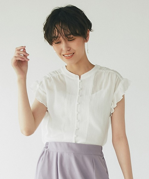 un dix cors（アンディコール）の「大人可愛い　前後2WAYピンタックフリルブラウス（シャツ/ブラウス・レディース・ブラック/レッド/オフホワイト/ブルー・FREE）」の5枚目の写真