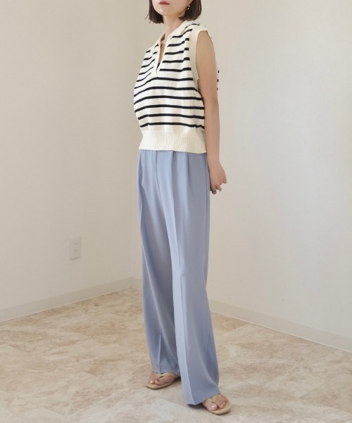 Reurie'（レウリィ）の「ボーダーニットベスト / ノースリーブ ポロニット ポロ衿 サマーニット アイボリー ブラック（ベスト・レディース・ホワイト×ブラック/ブラック×ホワイト・FREE）」の9枚目の写真