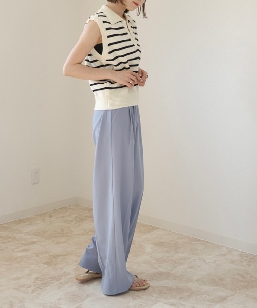 Reurie'（レウリィ）の「ボーダーニットベスト / ノースリーブ ポロニット ポロ衿 サマーニット アイボリー ブラック（ベスト・レディース・ホワイト×ブラック/ブラック×ホワイト・FREE）」の18枚目の写真