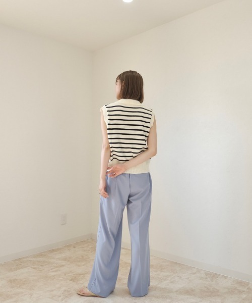 Reurie'（レウリィ）の「ボーダーニットベスト / ノースリーブ ポロニット ポロ衿 サマーニット アイボリー ブラック（ベスト・レディース・ホワイト×ブラック/ブラック×ホワイト・FREE）」の15枚目の写真