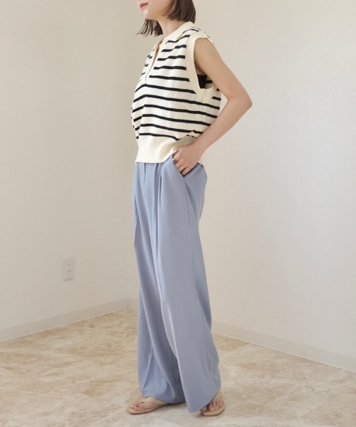 Reurie'（レウリィ）の「ボーダーニットベスト / ノースリーブ ポロニット ポロ衿 サマーニット アイボリー ブラック（ベスト・レディース・ホワイト×ブラック/ブラック×ホワイト・FREE）」の21枚目の写真