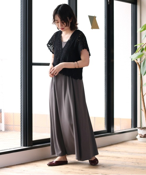 cepo（セポ）の「【セットアイテム】クロシェニット＋ポンチキャミワンピース（ワンピース・レディース・ブラック/グレー/オレンジ・M）」の3枚目の写真