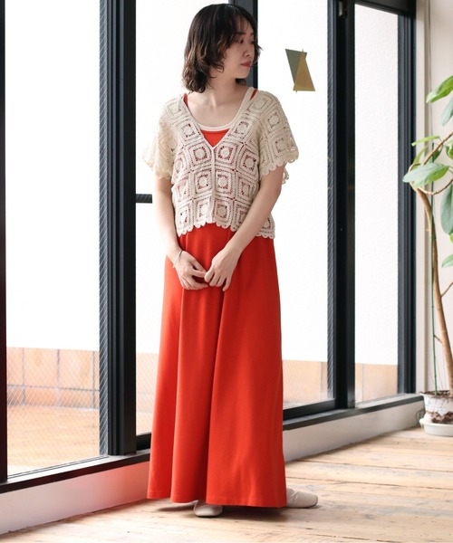 cepo（セポ）の「【セットアイテム】クロシェニット＋ポンチキャミワンピース（ワンピース・レディース・ブラック/グレー/オレンジ・M）」の12枚目の写真