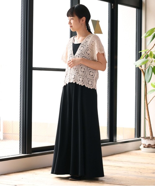 cepo（セポ）の「【セットアイテム】クロシェニット＋ポンチキャミワンピース（ワンピース・レディース・ブラック/グレー/オレンジ・M）」の15枚目の写真