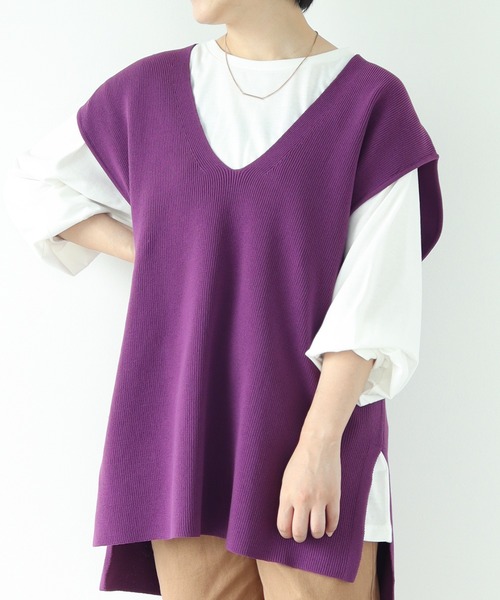 CRAFT STANDARD BOUTIQUE（クラフトスタンダードブティック）の「Vネックニットベスト+ロンTee　＊◆（ベスト・レディース・ブラック/パープル/ブラウン/グレイッシュベージュ・M/L）」の4枚目の写真