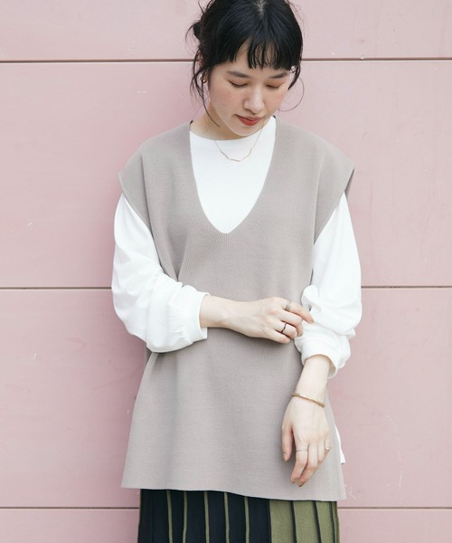 CRAFT STANDARD BOUTIQUE（クラフトスタンダードブティック）の「Vネックニットベスト+ロンTee　＊◆（ベスト・レディース・ブラック/パープル/ブラウン/グレイッシュベージュ・M/L）」の14枚目の写真