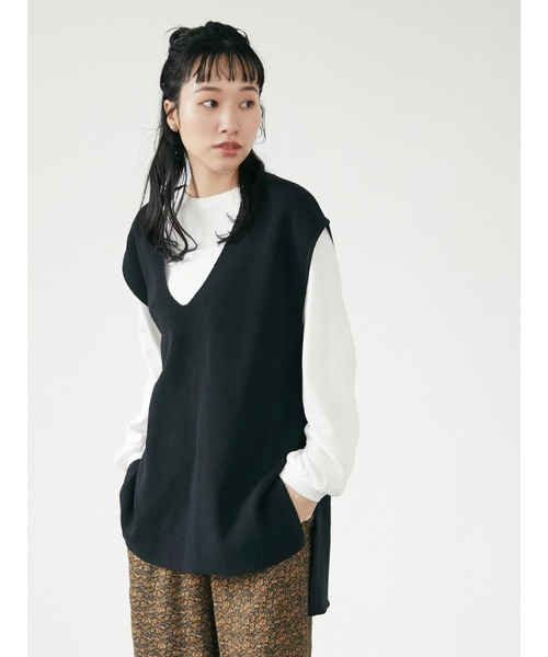 CRAFT STANDARD BOUTIQUE（クラフトスタンダードブティック）の「Vネックニットベスト+ロンTee　＊◆（ベスト・レディース・ブラック/パープル/ブラウン/グレイッシュベージュ・M/L）」の5枚目の写真