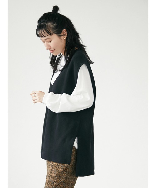 CRAFT STANDARD BOUTIQUE（クラフトスタンダードブティック）の「Vネックニットベスト+ロンTee　＊◆（ベスト・レディース・ブラック/パープル/ブラウン/グレイッシュベージュ・M/L）」の6枚目の写真