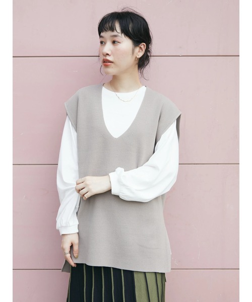 CRAFT STANDARD BOUTIQUE（クラフトスタンダードブティック）の「Vネックニットベスト+ロンTee　＊◆（ベスト・レディース・ブラック/パープル/ブラウン/グレイッシュベージュ・M/L）」の11枚目の写真