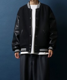 ANPAS Synthetic Leather&Melton Oversize Varsity Jacket/ANPAS 別注 メルトン オーバーサイズ シンセティックレザー スタジャン