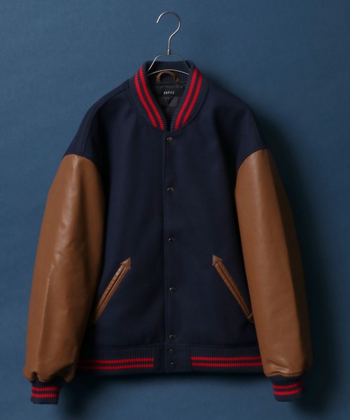 ANPAS(アンパス)の「ANPAS Synthetic Leather&Melton Oversize Varsity Jacket/ANPAS 別注 メルトン オーバーサイズ シンセティックレザー スタジャン(スタジャン・メンズ・ブラック/ネイビー/グリーン・LL/M/L)」の18枚目の写真