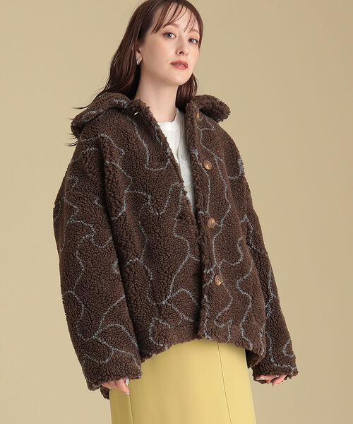 Ray BEAMS（レイビームス）の「Ray BEAMS / ライン プリント ボア ブルゾン（ブルゾン・レディース・オフホワイト/ブラウン・ONE SIZE）」の17枚目の写真