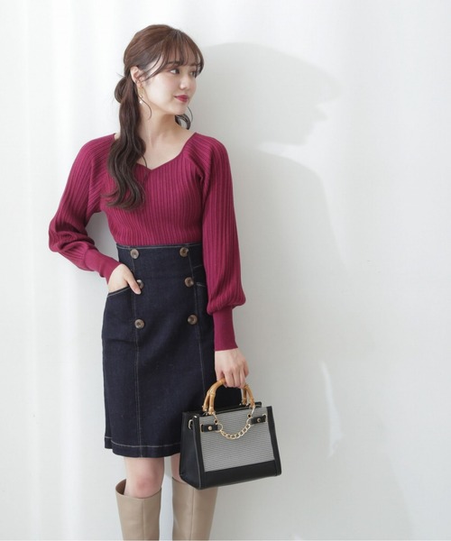 PROPORTION BODY DRESSING(プロポーションボディドレッシング)の「ハートネックボリュームスリーブリブニット / 1212270008(ニット/セーター)」|ボルドー