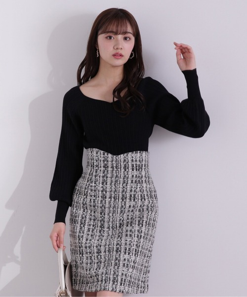 PROPORTION BODY DRESSING(プロポーションボディドレッシング)の「ハートネックボリュームスリーブリブニット / 1212270008(ニット/セーター)」|ブラック