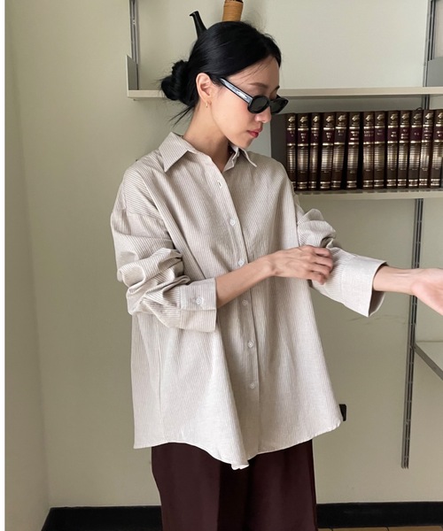 Didot.showroom(ディドット ショールーム)の「《 UNISEX 》ストライプオーバーシャツ(シャツ/ブラウス・レディース・ベージュ/スカイブルー/ホワイト/グレー・FREE)」の20枚目の写真