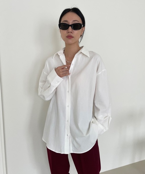 Didot.showroom(ディドット ショールーム)の「《 UNISEX 》ストライプオーバーシャツ(シャツ/ブラウス・レディース・ベージュ/スカイブルー/ホワイト/グレー・FREE)」の8枚目の写真