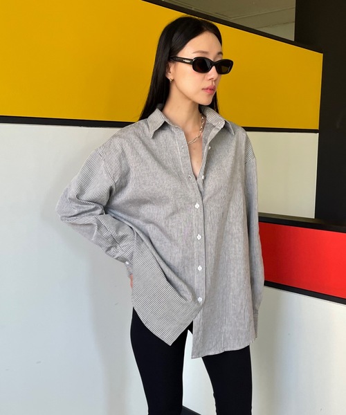 Didot.showroom(ディドット ショールーム)の「《 UNISEX 》ストライプオーバーシャツ(シャツ/ブラウス・レディース・ベージュ/スカイブルー/ホワイト/グレー・FREE)」の15枚目の写真