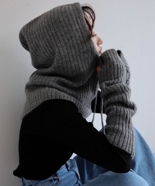 andme（アンドミー）の「5Gリブニットバラクラバ（ニットキャップ/ビーニー・レディース・ブラック/オフホワイト/グレイッシュベージュ/オレンジ/グレー・F(M)）」の19枚目の写真