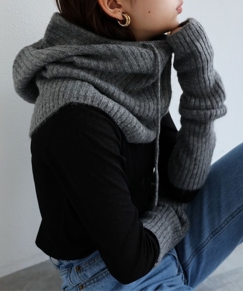 andme（アンドミー）の「5Gリブニットバラクラバ（ニットキャップ/ビーニー・レディース・ブラック/オフホワイト/グレイッシュベージュ/オレンジ/グレー・F(M)）」の17枚目の写真