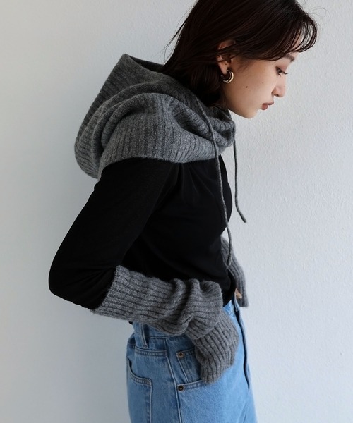 andme（アンドミー）の「5Gリブニットバラクラバ（ニットキャップ/ビーニー・レディース・ブラック/オフホワイト/グレイッシュベージュ/オレンジ/グレー・F(M)）」の14枚目の写真