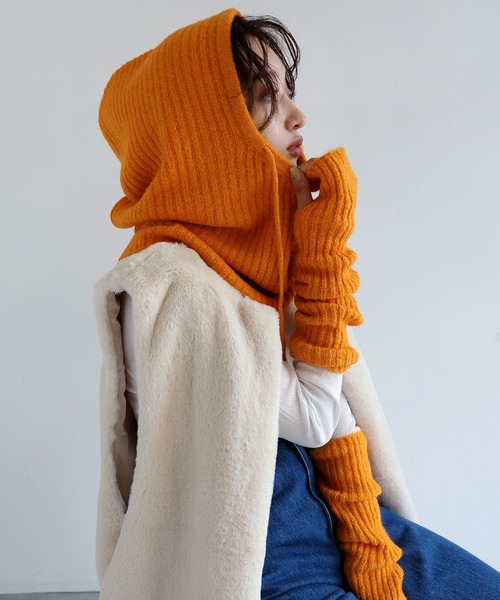 andme（アンドミー）の「5Gリブニットバラクラバ（ニットキャップ/ビーニー・レディース・ブラック/オフホワイト/グレイッシュベージュ/オレンジ/グレー・F(M)）」の21枚目の写真