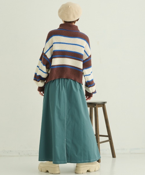 MERLOT（メルロー）の「マルチボーダータートルニット（ニット/セーター・レディース・オレンジ/ブラウン/ナチュラル・FREE）」の11枚目の写真