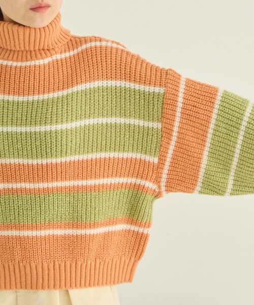 MERLOT（メルロー）の「マルチボーダータートルニット（ニット/セーター・レディース・オレンジ/ブラウン/ナチュラル・FREE）」の19枚目の写真