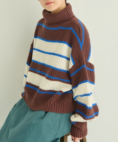 MERLOT（メルロー）の「マルチボーダータートルニット（ニット/セーター・レディース・オレンジ/ブラウン/ナチュラル・FREE）」の22枚目の写真