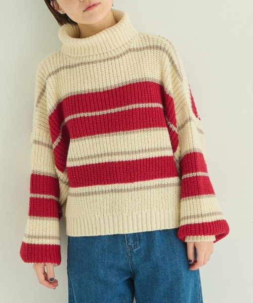 MERLOT（メルロー）の「マルチボーダータートルニット（ニット/セーター・レディース・オレンジ/ブラウン/ナチュラル・FREE）」の20枚目の写真