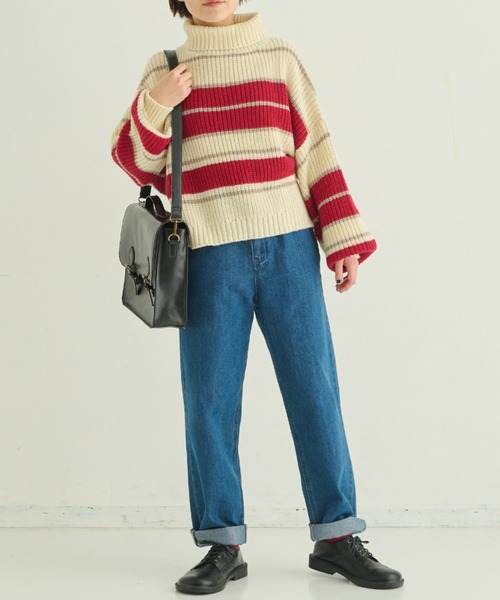 MERLOT（メルロー）の「マルチボーダータートルニット（ニット/セーター・レディース・オレンジ/ブラウン/ナチュラル・FREE）」の17枚目の写真