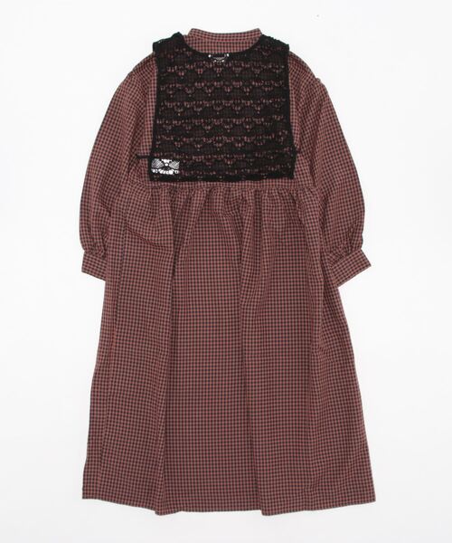 ehka sopo（エヘカソポ）の「レースベスト付チェック柄ワンピース（ワンピース・レディース・ブラウン/ベージュ/チャコール・ﾌﾘ-）」の4枚目の写真