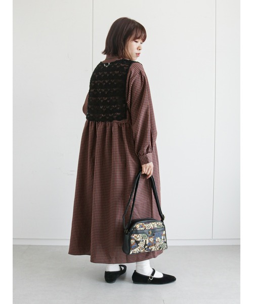 ehka sopo（エヘカソポ）の「レースベスト付チェック柄ワンピース（ワンピース・レディース・ブラウン/ベージュ/チャコール・ﾌﾘ-）」の15枚目の写真