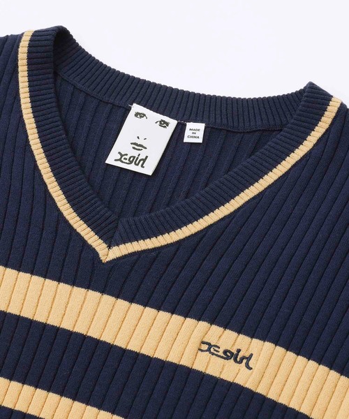 X-girl（エックスガール）の「BICOLOR STRIPED KNIT VEST（ベスト・レディース・ネイビー/ブラック/ホワイト・ONE SIZE）」の6枚目の写真