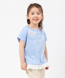 KP | お花アップリケの裾レース半袖Tシャツ(100～130)(Tシャツ/カットソー)