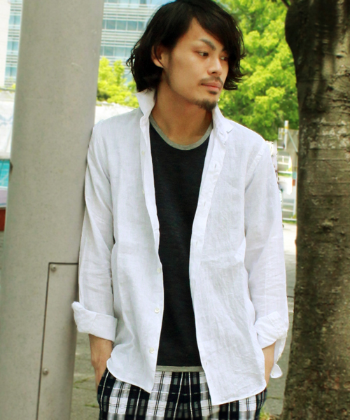 ivory court(アイボリーコート)の「◆フレンチリネン カッタウェイシャツ(シャツ/ブラウス・メンズ・ホワイト/グリーン/サックスブルー・36/40/38)」の1枚目の写真