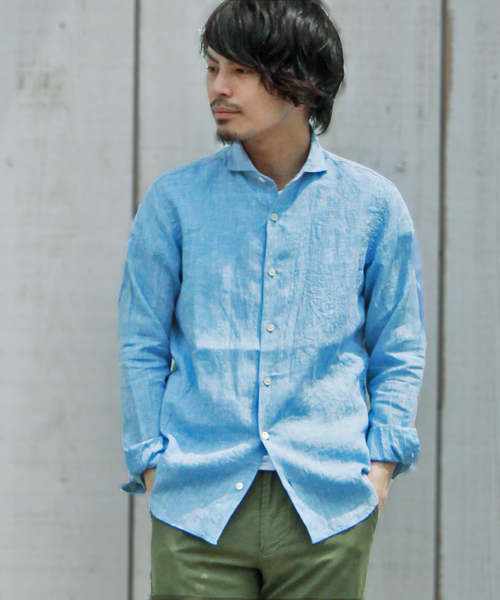 ivory court(アイボリーコート)の「◆フレンチリネン カッタウェイシャツ(シャツ/ブラウス・メンズ・ホワイト/グリーン/サックスブルー・36/40/38)」の3枚目の写真