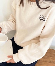 Dalfwin | 2023新作 韓国ファッション スウェット レディース　裏起毛あり　両起毛　Holidayハート刺繍スウェット トレーナー　2023SS 春(スウェット)