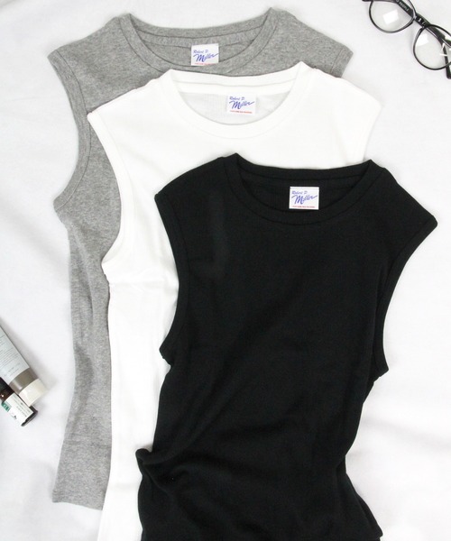 MILLER（ミラー）の「【Robert P. Miller】パネルリブ スリーブレス タンクトップ 817C（Tシャツ/カットソー・レディース・ホワイト/ブラック/ヘザーグレー・FREE）」の5枚目の写真