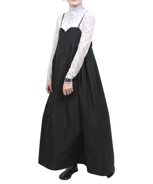 STYLEBLOCK(スタイルブロック)の「ソフトタフタタックキャミワンピース(ワンピース・レディース・ブラック/ホワイト系その他・M)」の2枚目の写真