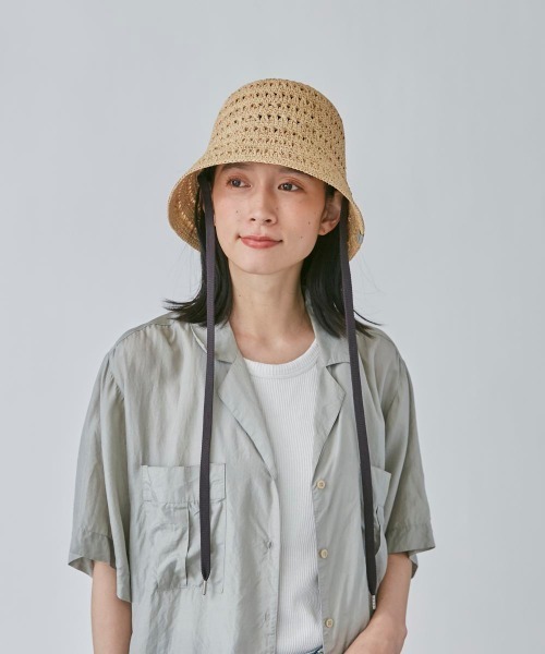 OVERRIDE（オーバーライド）の「OVERRIDE  RAFFIA CROCHET TULIP（ハット・レディース・ナチュラル/ライトブルー/オレンジ・58cm）」の2枚目の写真