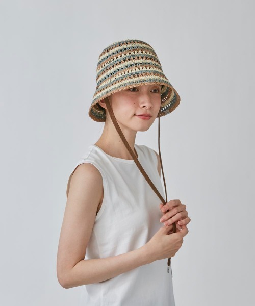 OVERRIDE（オーバーライド）の「OVERRIDE  RAFFIA CROCHET TULIP（ハット・レディース・ナチュラル/ライトブルー/オレンジ・58cm）」の3枚目の写真