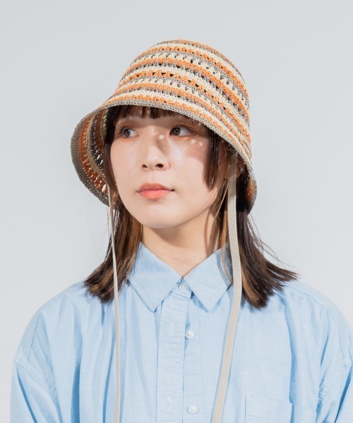 OVERRIDE（オーバーライド）の「OVERRIDE  RAFFIA CROCHET TULIP（ハット・レディース・ナチュラル/ライトブルー/オレンジ・58cm）」の21枚目の写真