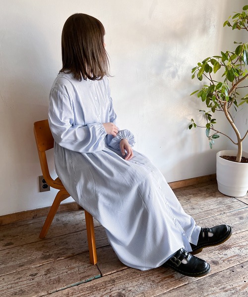 Mysa&Liina（ミーサリーナ）の「バンドカラーシャツワンピ（シャツワンピース・レディース・ブラック/オフホワイト/ストライプ・M）」の10枚目の写真