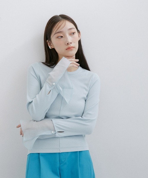 ADAM ET ROPE'（アダムエロペ）の「シアーカフスリブプルオーバー（Tシャツ/カットソー・レディース・サックスブルー/ホワイト/ブラック・FREE）」の11枚目の写真