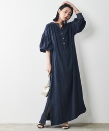 ＜大きいサイズ＞レーヨン麻パフスリーブマキシワンピース シックスタイル