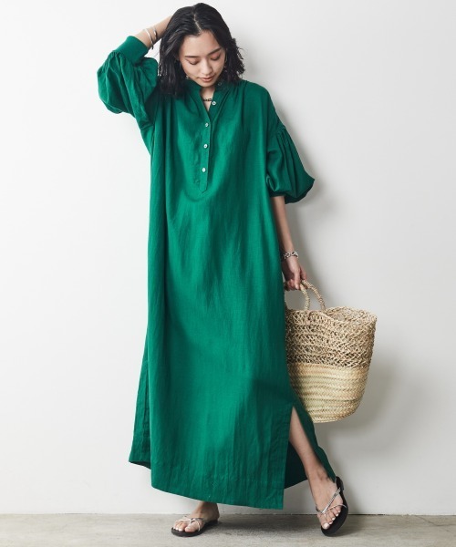 CHIC STYLE（シックスタイル）の「＜大きいサイズ＞レーヨン麻パフスリーブマキシワンピース シックスタイル（ワンピース・レディース・グリーン/モカ/ネイビー・4L/L/3L/5L/LL）」の8枚目の写真