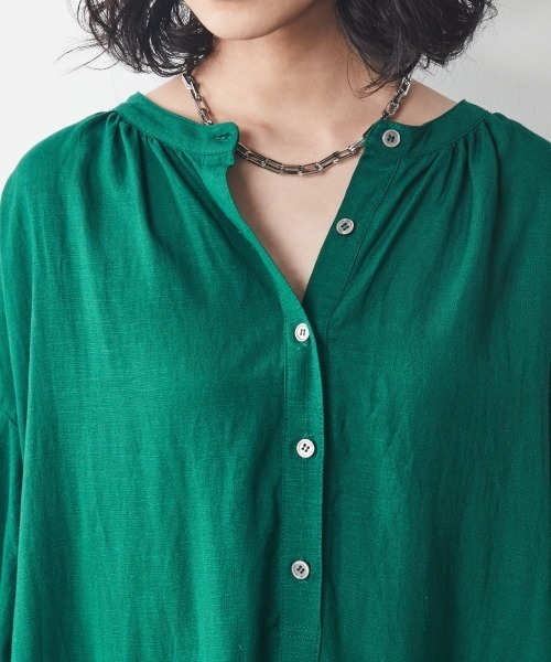 CHIC STYLE（シックスタイル）の「＜大きいサイズ＞レーヨン麻パフスリーブマキシワンピース シックスタイル（ワンピース・レディース・グリーン/モカ/ネイビー・4L/L/3L/5L/LL）」の15枚目の写真